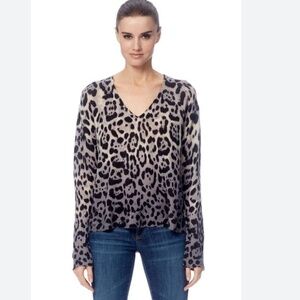 CASHMERE LAUREN LEOPARD CHEETAH PRINT DIP DYE SWEATER